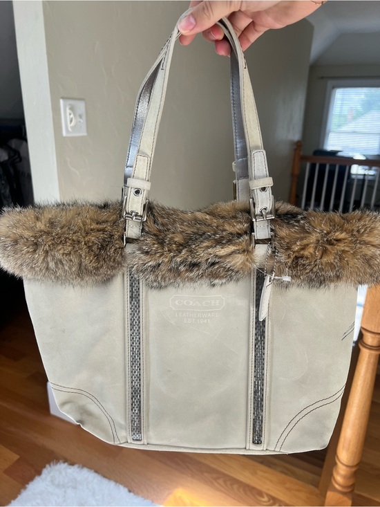 Coach Handbags - NWT Coach Limited Edition Suede Fox Fur Beaded Tote Bag Purse